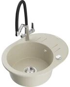 Mexen Kevin, granitový drez 586x458x190 mm, 1-komorový a biela batéria Duo, béžová, 6517-69-671701-07