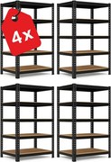 Akcia 4x Regál 216x120x50 cm profesionálny 5-policový, nosnosť 2000 kg - čierny - 4ks