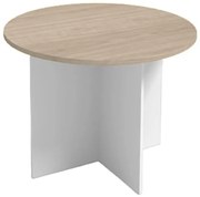 Rokovací stôl s guľatou doskou PRIMO WHITE, priemer 100 cm, biela/dub prírodný