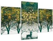Obraz - Jelene v zelenom lese (90x60 cm)