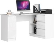 Rohový písací stôl B20 155 cm biely lesk pravý