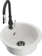 Mexen Diego granitový jednokomorový drez s kuchynskou batériou Savita, Biela - 6512-20-672601-70