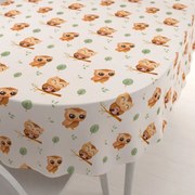 Biante Detský bavlnený oválny obrus Sandra SA-616 Sovičky na vetvičkách na bielom 50x100 cm