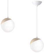 Závesné svietidlo Sfera, 1x biele sklenené tienidlo, w/drevo