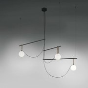 Závesné svietidlo Artemide nh S3 14, fúkané sklo a mosadz, 3xE14, čierna/mosa
