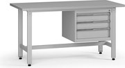 Výškovo nastaviteľný dielenský stôl G5, 1500 x 750 x 800-1000 mm, 1x kontajner, 3 zásuvky, sivá