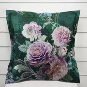 Biante Dekoračná obliečka na vankúš s lemom Parma PM-114 Fialové kvety na tmavo zelenom 30 x 50 cm