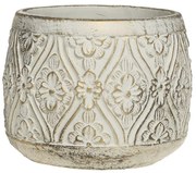 Bielo - zlatý antik cementový obal na kvetináč s kvetmi Vittel M - Ø15*13 cm