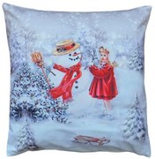 Vankúšová obliečka Snehuliak s dievčaťom 40x40 cm
