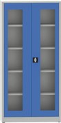 Kovona Zváraná policová skriňa s dverami s plexisklom, 1950 x 950 x 600 mm, sivá/modrá