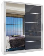 Šatníková skriňa 133 cm Belini biely mat / šedý lesk s posunými dverami zrkadlom a zásuvkami MGB SZP6/1/W/1L5S/KLAL