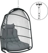 Závesné kreslo Outsunny so vankúšom, poly ratanová hojdačka, vonkajšie a vnútorné, sklápateľné, nosnosť do 150 kg | Aosom