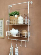 Krémová antik kovová nástenná polička s háčikmi Old Shelf - 48*18*77 cm