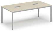 Rokovací stôl PRIMO INVITATION, 200x100 cm, breza + 2x stolná zásuvka TYP I, strieborná