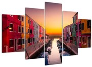 Obraz - Západ slnka, ostrov Burano, Benátky, Taliansko (150x105 cm)