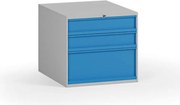 Závesný dielenský box na náradie k pracovným stolom, 3 zásuvky, zámok, 510 x 592 x 470 mm, modrá