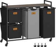 Kôš na bielizeň so 4 priehradkami, 150 l triedič prádla, čierno-sivý