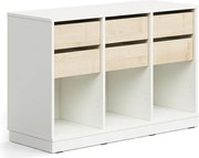 Úložná skrinka CASPER, 6 zásuviek, 3 priehradky, so soklom, biela/breza