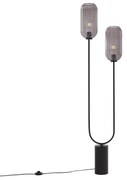 Art Deco stojaca lampa čierna s dymovým sklom 2-svetlo - Rid