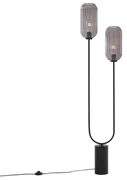 Art Deco stojaca lampa čierna s dymovým sklom 2-svetlo - Rid