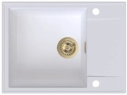 Sink Quality Sink55, kuchynský granitový drez 620x460x215 mm + zlatý sifón, biela, SKQ-SINK.W.1KKO.XG