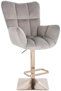 LuxuryForm DESIGN Barové kreslo AURORA VELUR na zlatej hranatej podstave - svetlo šedé