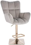 LuxuryForm DESIGN Barové kreslo AURORA VELUR na zlatej hranatej podstave - svetlo šedé