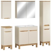 Koupelnová sestava Bali Sky se zápustným umyvadlem, skříňkami a zrcadlem 80 cm kašmírová/dub wotan