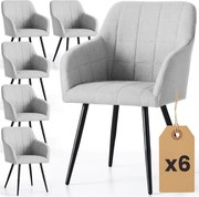 Sada šiestich jedálenských stoličiek LUXANO Lumos zamatové, svetlosivé / čierne nohy (6 ks)