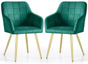 Sada dvoch jedálenských stoličiek LUXANO zamatové, zelené / zlaté nohy (2 ks)
