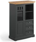 PROXIMA.store - Rustikálna masívna vitrína 1s.3 - BELLUNO ELEGANTE FARBA: grafit - prírodná borovica