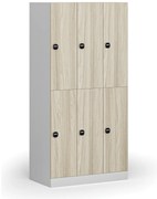 Šatníková skrinka S1 s úložnými boxmi, 6 boxov, 1850 x 900 x 500 mm, demont, zámok s čítačkou RFID kariet, laminované dvere, dub prírodný
