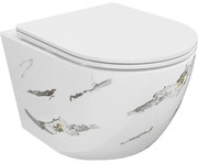 Mexen Lena, závesná WC misa Rimless s duroplastovým sedátkom s pomalým zatváraním, imitácia mramoru-biely kameň, 30224091