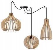 Závesné svietidlo Timber Spider 1, 3x drevené tienidlo (mix 3 tvarov)