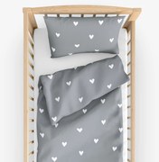 Goldea detské bavlnené obliečky do postieľky - srdiečka na sivom 90 x 120 a 40 x 60 cm