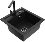 Mexen Vito, 1-komorový granitový drez 520x490x210 mm, čierna batéria Rita, čierna, 6503-77-670300-70-B
