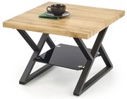 Konferenčný stolík Xena štvorcový, prírodné drevo / čierna