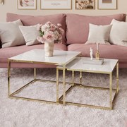 KONFERENČNÝ STOLÍK BELLA GLOSS CHROME 2v1 ZLATÝ LESK + BIELE SKLO