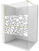 Mexen Kioto+, sprchová zástena Walk-In s poličkou a vešiakom 110 x 200 cm, 8mm číre sklo biely vzor, zlatý matný profil, 800-110-121-55-85
