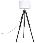 Stojaca lampa trojnožka čierna s tienidlom 45 cm ľanové biele