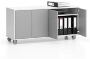 Pojazdná skrinka na kolieskach s dverami LAYERS, dlhá, 1200 x 400 x 575 mm, biela / sivá