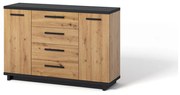 Komoda Indi K2D4SZ (dub artisan + čierna matná + dub artisan). Akcia -20%. Vlastná spoľahlivá doprava až k Vám domov. 1051741