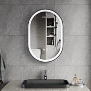 Erga Gwen, oválne LED zrkadlo 40x60cm v čiernom kovovom ráme, 3 farby svetla, predné osvetlenie, vyhrievacia podložka proti zapareniu, ERG-V01-GWEN-4060-BK