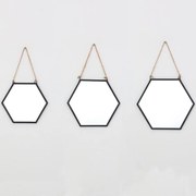 Sada dekoratívnych šesťhranných zrkadiel na šnúrke, čierna (3 ks)