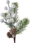 Dekorácia zápich vianočná vetvička s bielymi guličkami - 8*6*22 cm