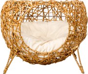 PawHut Ratanový domček pre mačky s hrubým vankúšom Ø 40 x 32 cm Svetlohnedý | Aosom