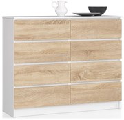 Komoda Kuba 120 cm 8 zásuviek biela/sonoma
