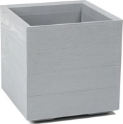 PLASTOVÝ KVETINÁČ NA KOLIESKACH BETONIQUE ECO 40X40 CM DREVENÝ DEKOR SIVÁ