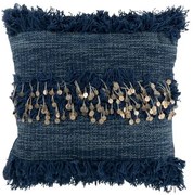 Tmavo modrý vankúš s flitrami a strapcami - Ø 45 * 1 cm