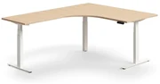 Výškovo nastaviteľný stôl QBUS, rohový, 1600x2000 mm, biely rám, dub